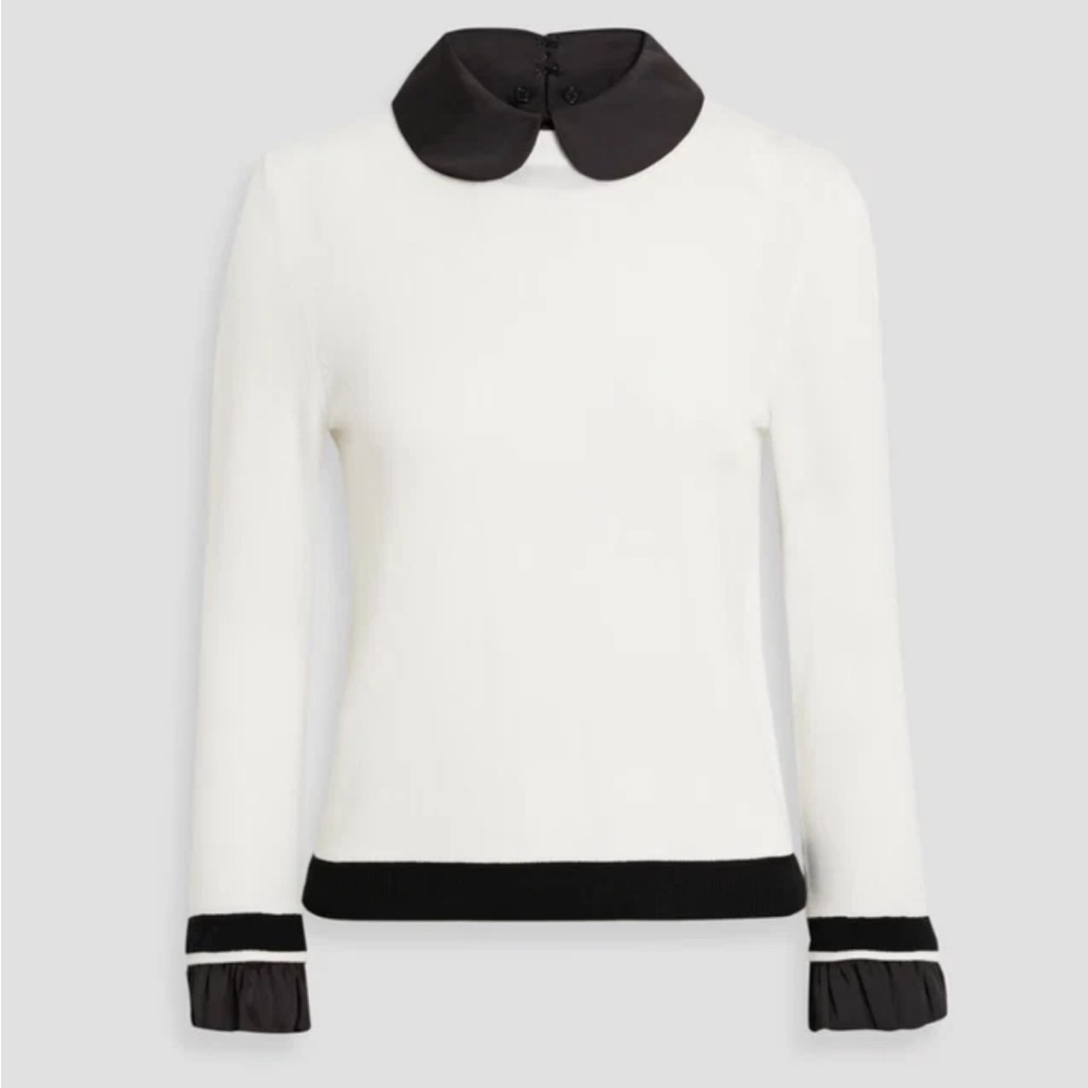 Alice + Olivia White and Black Crew Neck Sweater